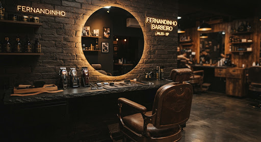 Cadeira clássica de couro e bancada da barbearia