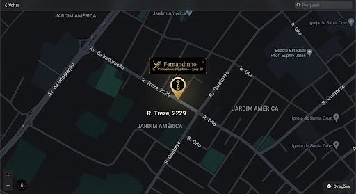 Mapa com rota e localização de Fernandinho Barber Shop em Jales SP
